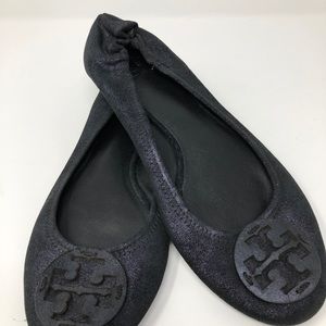 Tory Burch Minnie Flats, bling, purple/black, 10.5